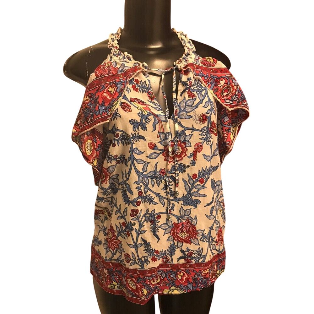 Size 6 Point Sur Cotton Floral Boho Festival Shirt Flowy Ruffle